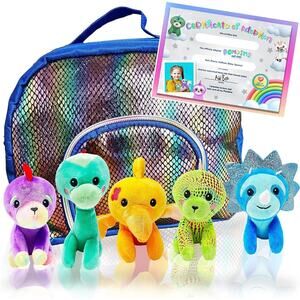 Plush Dinosaur Stuffed Animal with Carrying Case for Boys and Girls - Set of 5